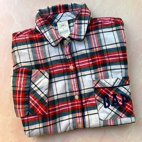 GAP + Pendleton Holiday Plaid Button Down Shirt/Pajama Top Sz S - Picture 2 of 13